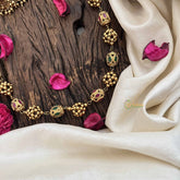 Vriksham Temple Inspired Kundan & Gold Ball Red Ruby & Green Emerald Beaded Neckpiece-G20661